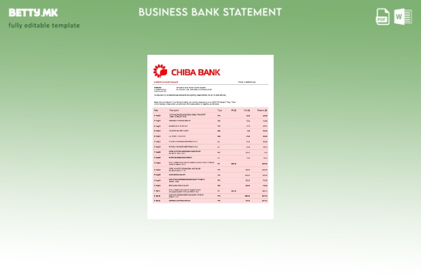Модерен стил на компанијата Chiba Bank за проверка на извод од сметката Word и P